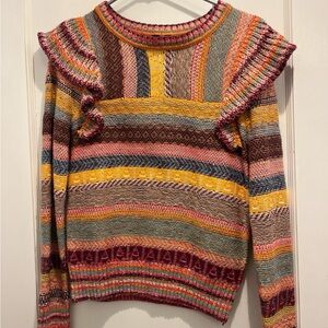 Pilcro Multicolor Striped Ruffle Sweater